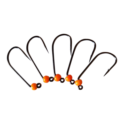 4 kroge med modhager og wolframperle, 3 mm, Hends Hooks