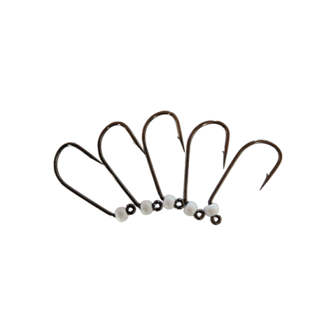 4 kroge med modhager og wolframperle, 3 mm, Hends Hooks