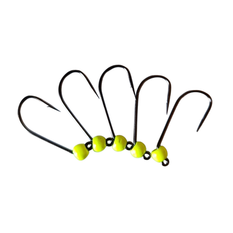 4 kroge med modhager og wolframperle, 4 mm, Hends Hooks